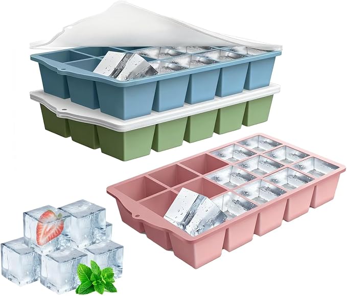 Ice Cube Trays for Freezer, 3 Pack Easy Release Slicone Ice Cube Tray by Unknown