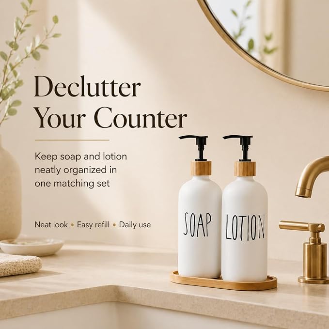 Glass Lotion Dispenser, Refillable Matte Black Hand Lotion Dispenser Suitable - Image 3