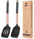 Pack of 2 Silicone Solid Turner, Non Stick Slotted Kitchen Spatulas, High Heat by BUNDLEPRO