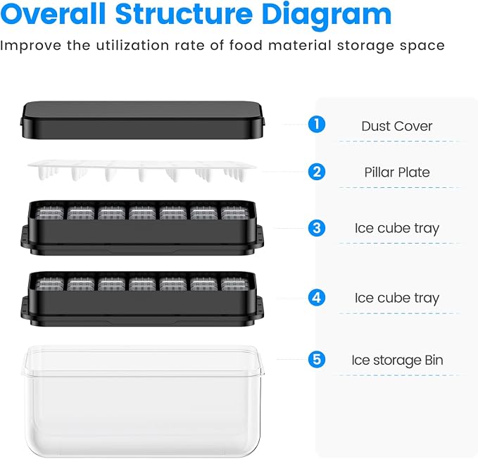 Ice Cube Tray with Lid and Bin, PHINOX 56 pcs Ice Trays - Image 8