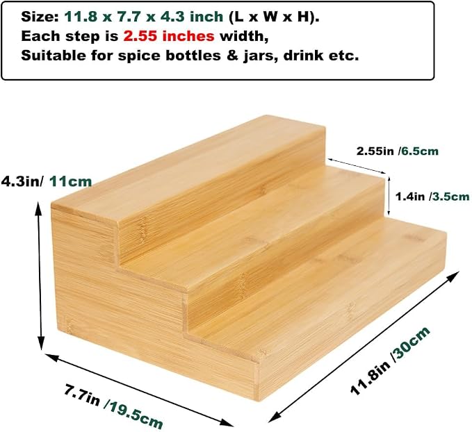 2 Pack Bamboo Spice Rack Organizer - Image 3