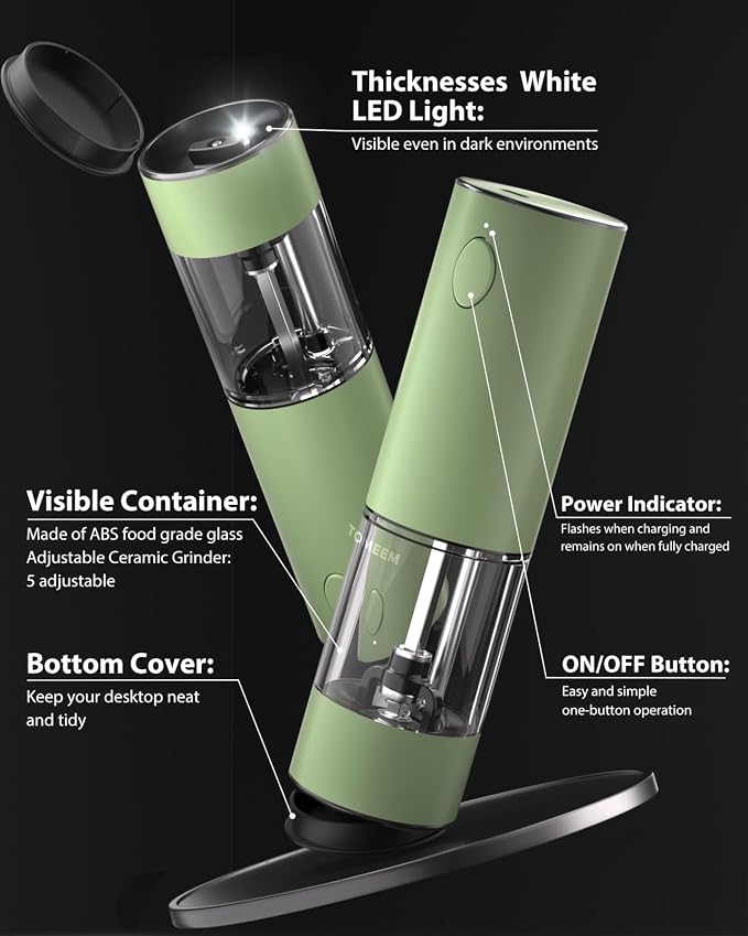 TOMEEM Upgraded Larger Capacity Electric Salt and Pepper Grinder Set - Image 7