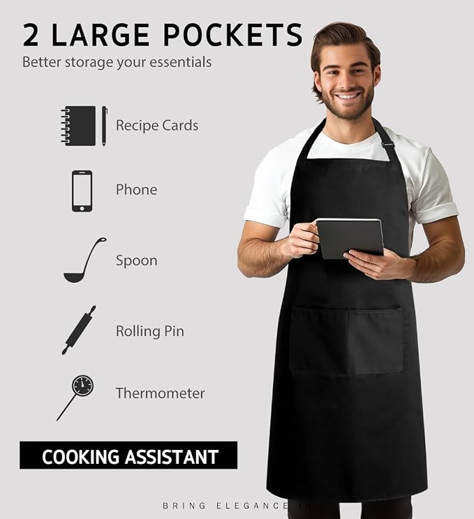 Syntus Apron for Men Women, Adjustable Cooking Kitchen Chef Aprons - Image 4