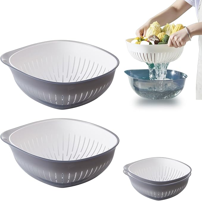 Colander Bowl Set of 2, Nesting Large Capacity Plastic Food Strainer by Lumumix