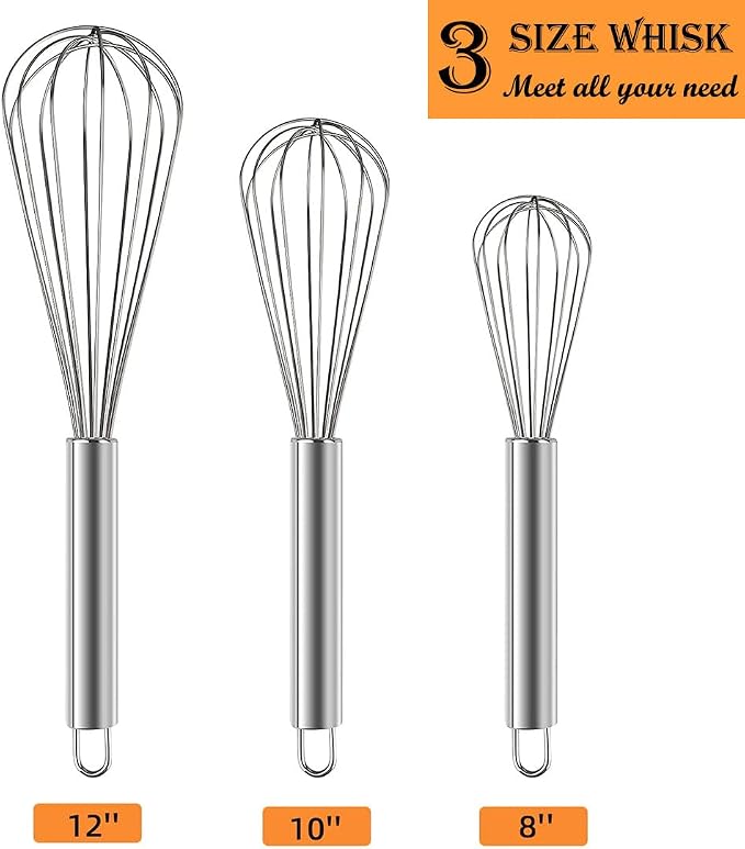 Polly Online Stainless Steel Whisk Set, 3 Packs Balloon Whisk - Image 2