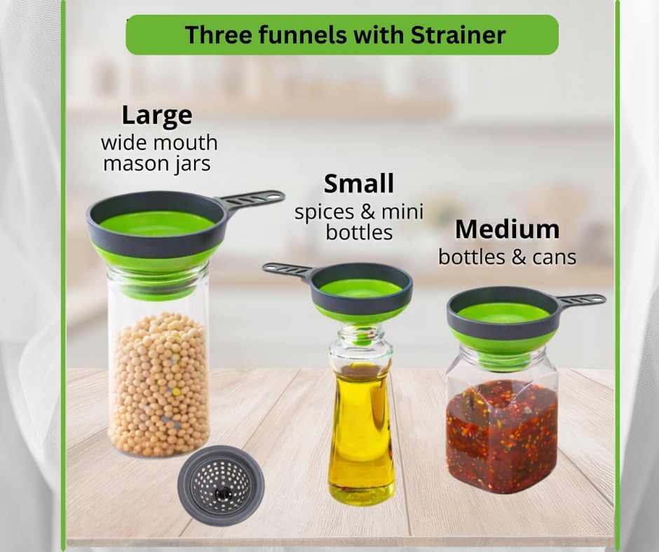 Collapsible Funnel Set of 3 | Silicone Pot Edge Soup Pour Spout | Food