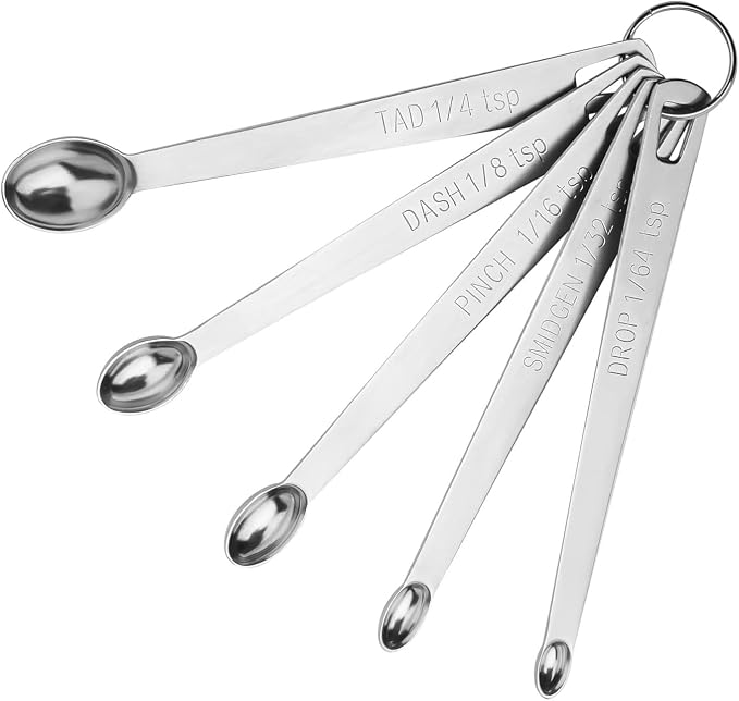 5Pcs Teaspoon Measuring Spoons, 1/4 tsp, 1/8 tsp, 1/16 tsp, 1/32 tsp, 1/64 tsp by YUNNKEEY