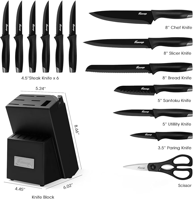 Knife Sets for Kitchen with Block, 15 Pieces Chef Knife Set with Self Sharpening - Image 2
