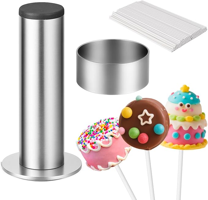 Juome Cake Pop Mold Kit, Stainless Steel Circle Cake Pop Cutter and Pusher Cake by Juome