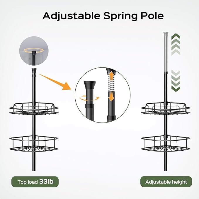 HAMITOR Corner Shower Caddy Tension Pole: 4-Tier Rust-Resistant Adjustable - Image 4