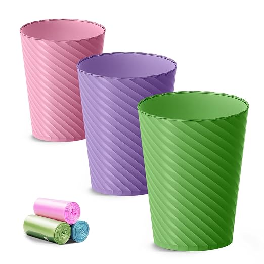 Lysam Bathroom Trash Can, 3 Pack 1.8 Gallons Small Trash Can by Lysam