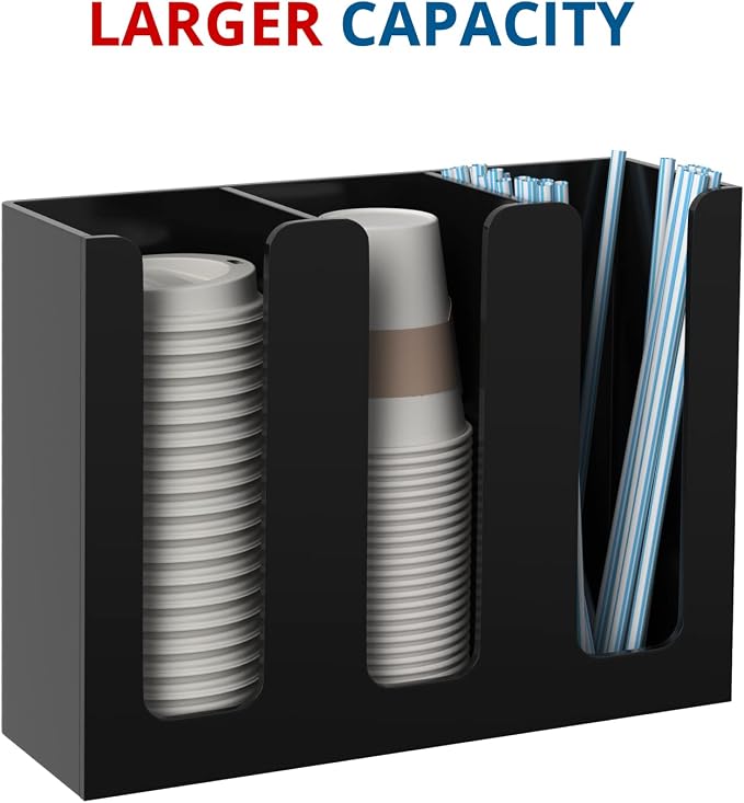 KOTEMON Acrylic Cup and Lid Holder, 3 Compartment, Disposable Coffee Cup - Image 7
