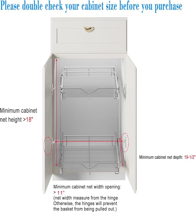 DINDON 2 Tier Pull Out Cabinet Organizer Heavy-Duty Metal Sliding Drawer Shelf - Image 3
