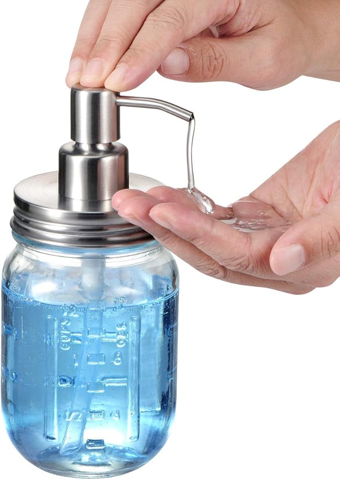 Amolliar Mason Jar Liquid Soap Dispenser, Stainless Steel Mason Jar Lid & Pump - Image 4