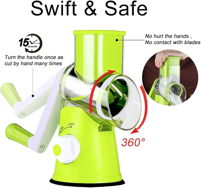 Ourokhome Rotary Cheese Grater Hand Crank, Kitchen Shredder Speed Mandolin - Image 7