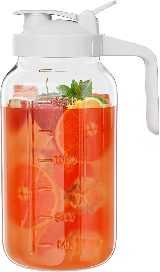 Glass Mason Jar Pitcher, 64 oz Wide Mouth Jug by Junvpic