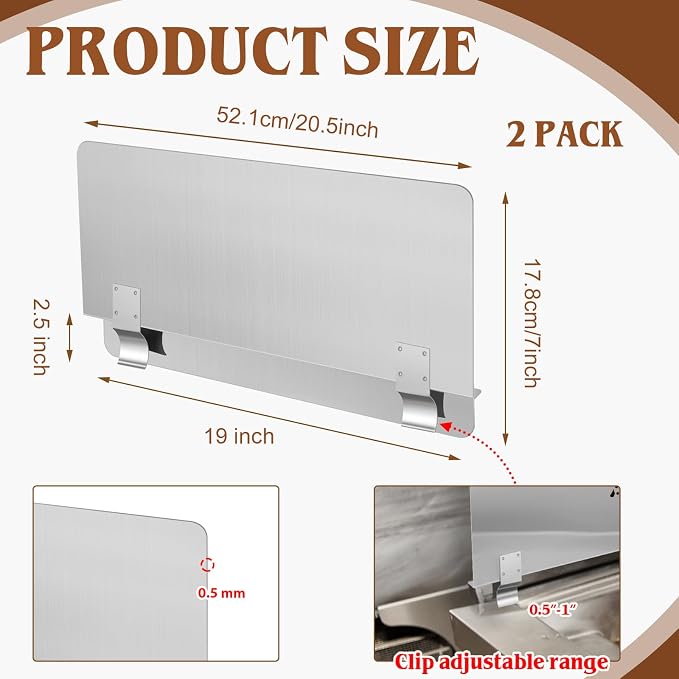 Ferraycle 2 Packs Stainless Steel Fryer Splash Guard Commercial Side Stove - Image 2