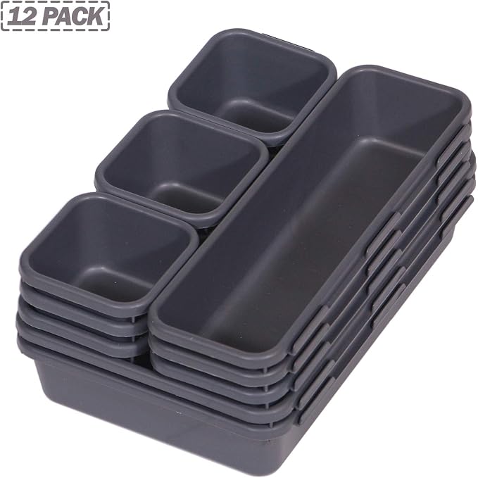Set of 12 Interlocking Desk Drawer Organizer Tray Dividers Plastic Shallow - Image 7