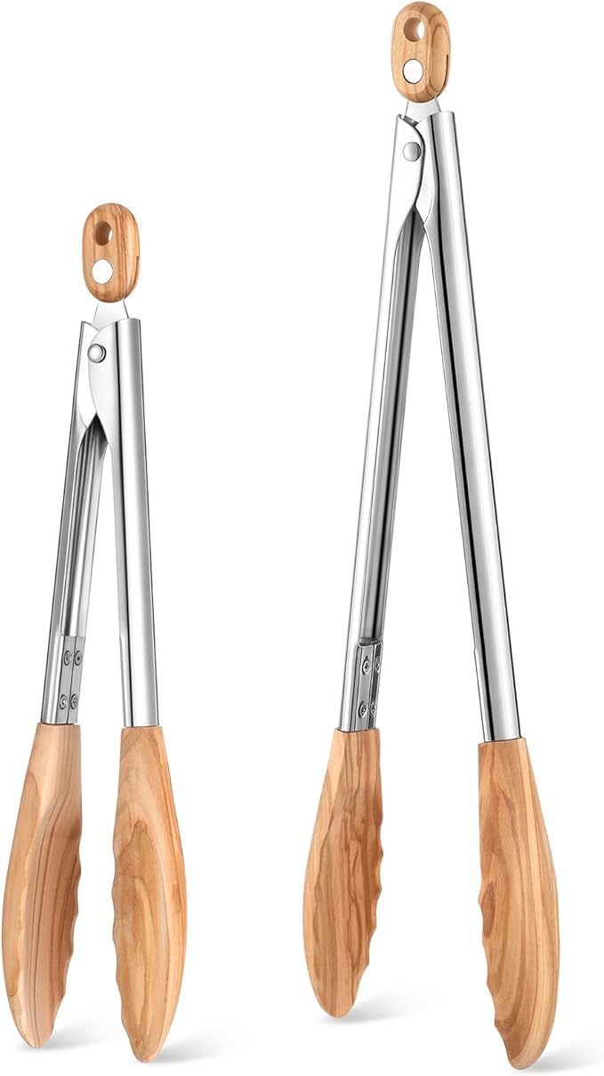 Baderke 2 Pcs Olive Wooden Kitchen Tongs by Baderke
