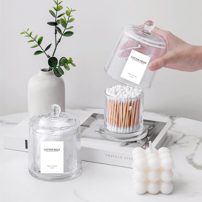 rejomiik 2 Pack Qtip Holder Thick Glass Apothecary Jars - Image 2