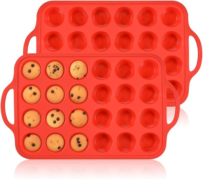 CAKETIME Silicone Mini Muffin Pan, Metal Reinforced Frame 24 Cups Mini Muffin by CAKETIME