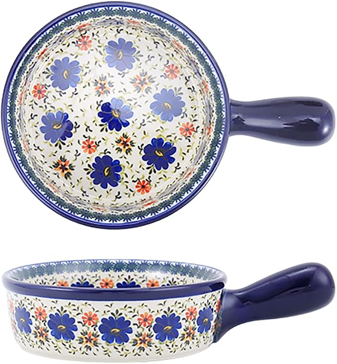 Vintage Style Blue Flowers Phalaenopsis Pottery Bakeware Ceramic Casserole Dish by Bicuzat