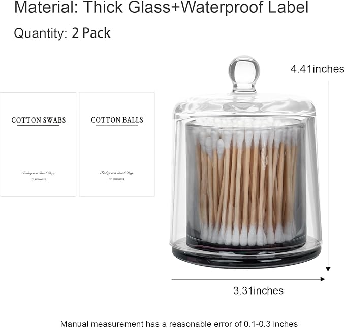 rejomiik 2 Pack Qtip Holder Thick Glass Apothecary Jars - Image 3