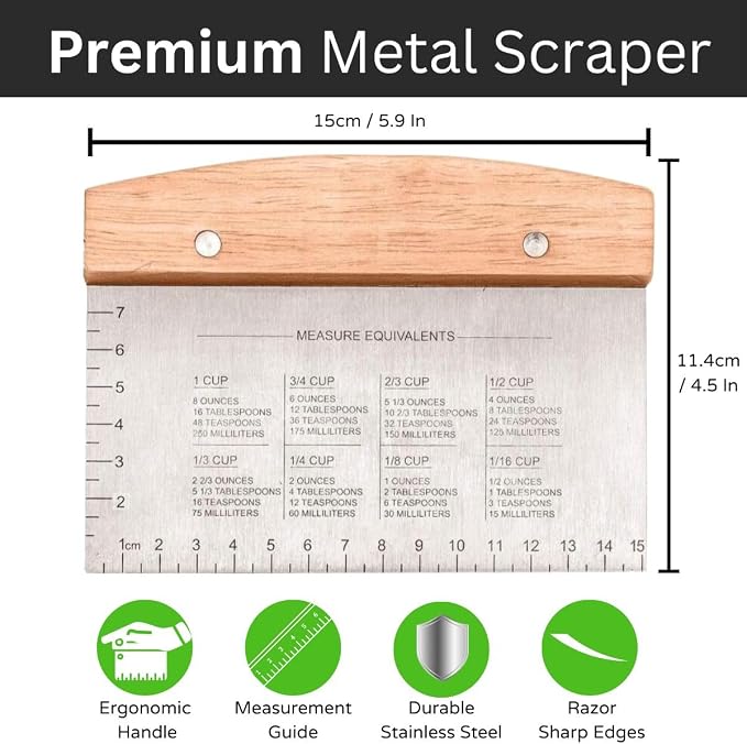 BOORIKA Dough Scraper & Bench Scraper Kitchen – Stainless Steel Sourdough Tools - Image 2