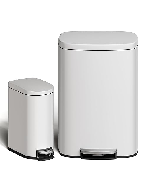 Garvee 13 gal and 2.6 gal Metal Trash Can Combo Set, Rustproof Garbage Can by Garvee