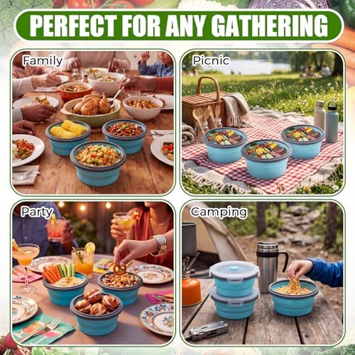 Domensi 12 Pcs Collapsible Bowls with Lids Silicone Camping Food