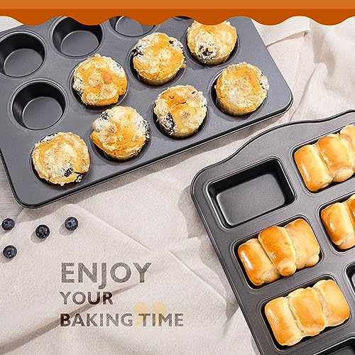 HONGBAKE Nonstick Muffin Pan 12 Cup and Mini Loaf Pans 8 Cavity