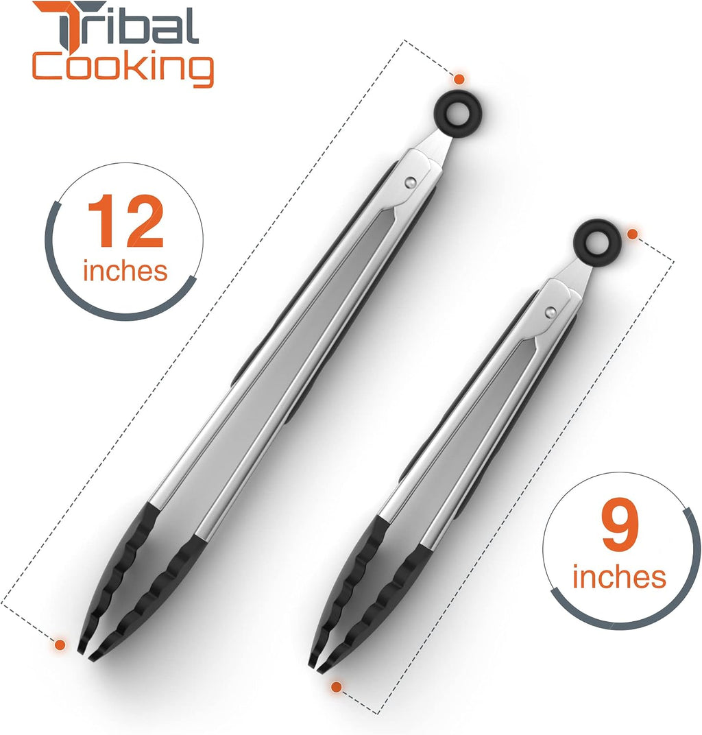 Kitchen Tongs with Silicone Tips - Stainless Steel tongs for cooking