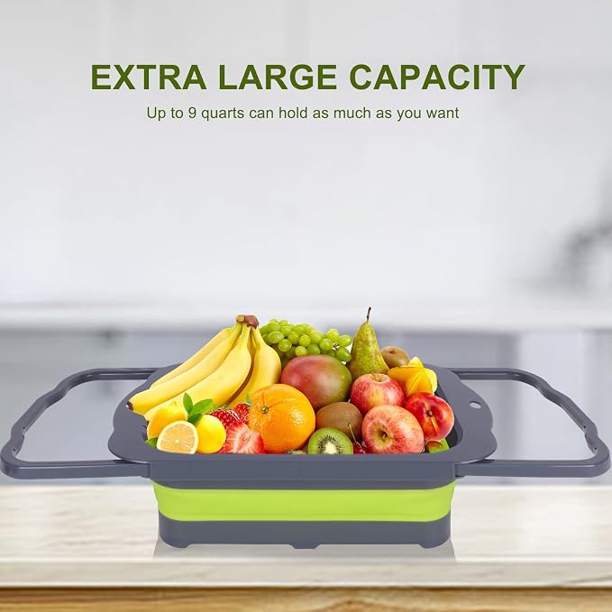 QiMH Colander Collapsible, Over Sink Silicone 9 Quart Extra Large Kitchen - Image 6