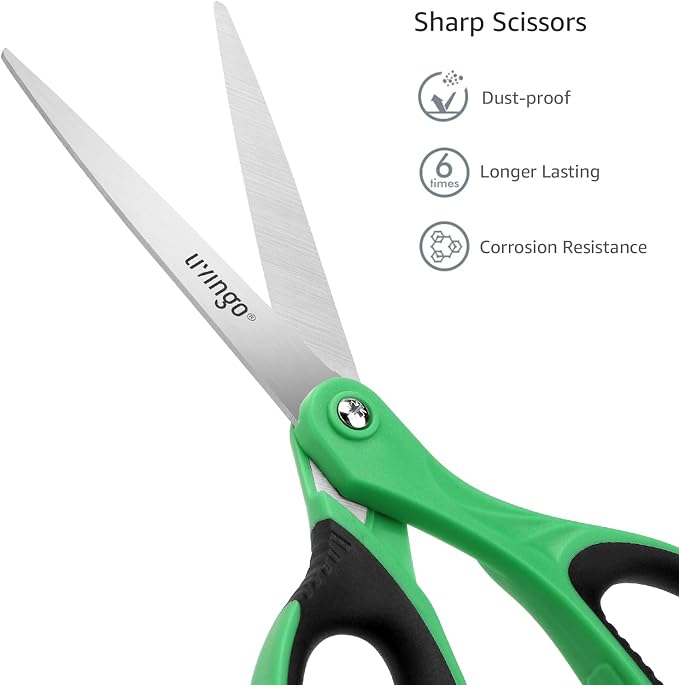 LIVINGO 3 Pack Sharp Scissors, 8.5 inch Comfort Grip Scissors All Purpose - Image 3
