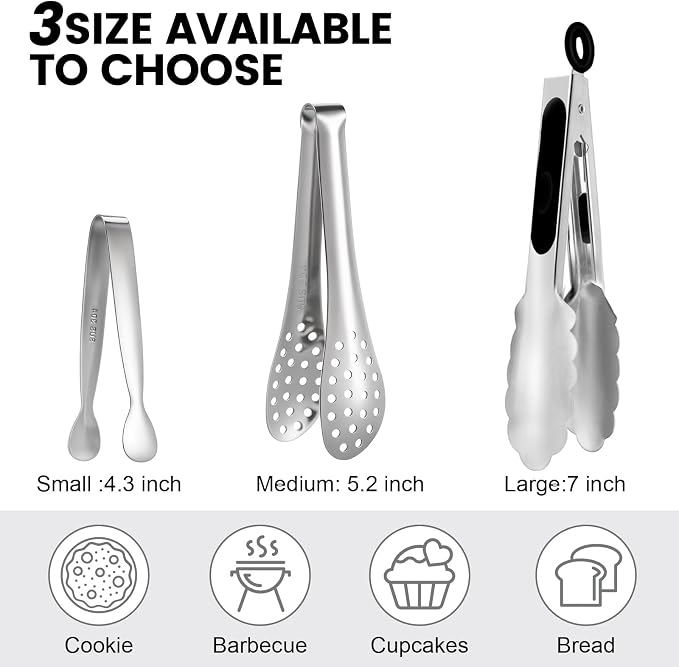 CHENGU12 Pack Stainless Steel Tongs 4/5/7inches Food Serving Clip Kitchen - Image 2