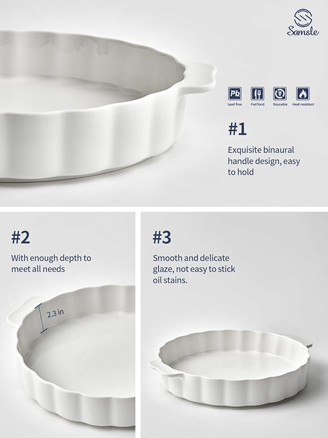 Samsle Ceramic Pie Pan For Baking, 13Inch Round Baking Dish - Image 6
