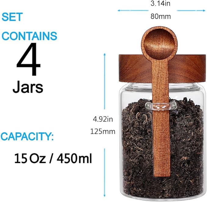 SAIOOL Loose Leaf Tea Storage Canister Set, 4 Pieces 16 OZ Glass Tea Containers - Image 3
