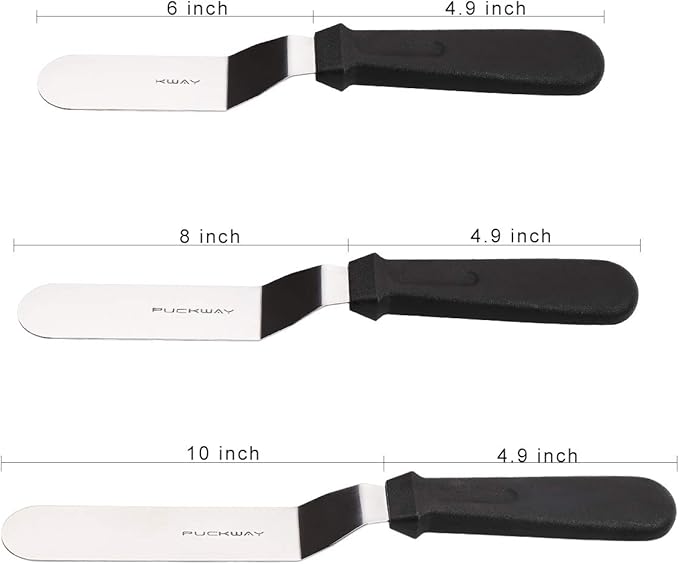 Offset Frosting Cake Knife set of 3 Black 6 8 & 10 Inch Angled Icing Spatula - Image 2