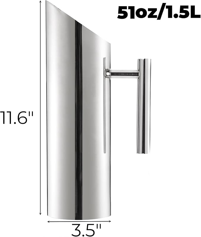 Hiceeden Stainless Steel Water Pitcher, 51oz/1.5L Modern Metal Pitcher - Image 2