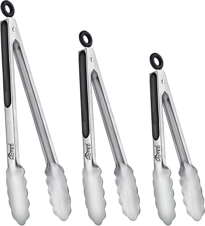 Hotec Stainless Steel Kitchen Tongs, Locking Metal Food Tongs by Hotec