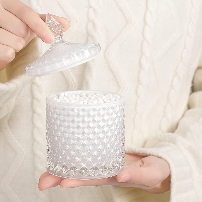 rejomiik 2 Pack Qtip Holder Thick Glass Apothecary Jars - Image 3