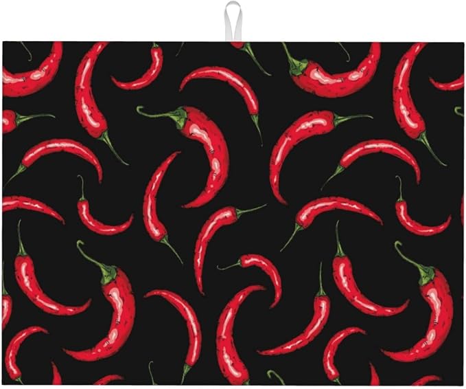 Chili Pepper Dish Drying Mat Red Hot Chili Pepper Black Drying Rack Pad by Unknown