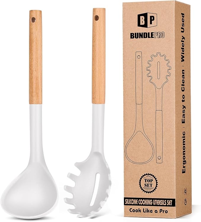 Silicone Pasta Fork and Ladle Spoon Set by BUNDLEPRO