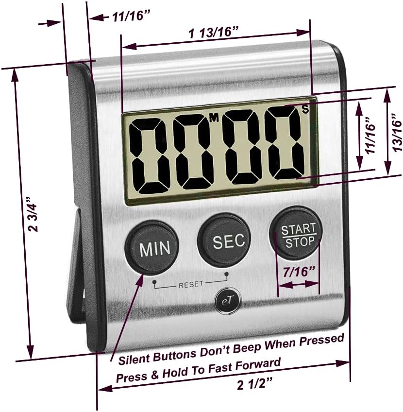 Digital Kitchen Timer, Stainless Steel, Model eT-23