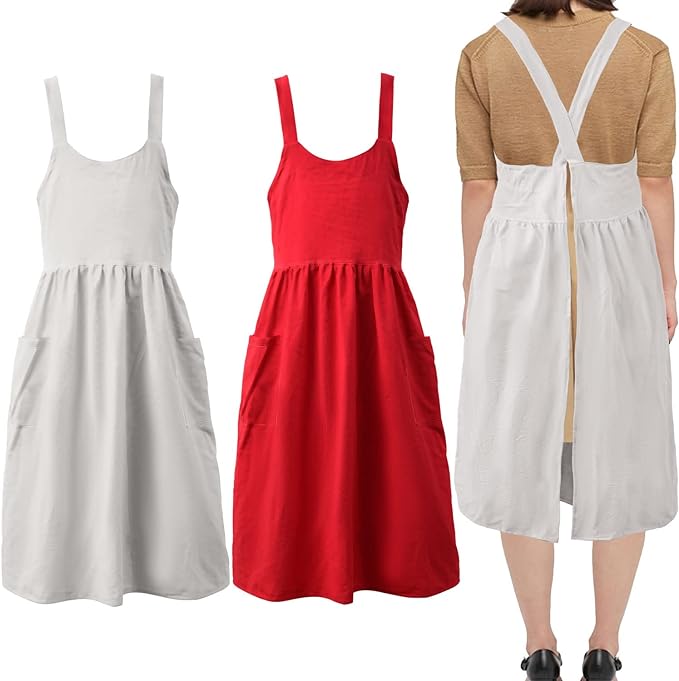 Uaussi Cotton Linen Apron Cross Back Work Apron by Uaussi