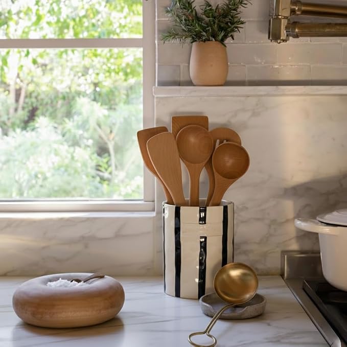 JIEMEI HOME Kitchen Utensil Holder, 7.2" Ceramic Stable Utensil Crock - Image 9