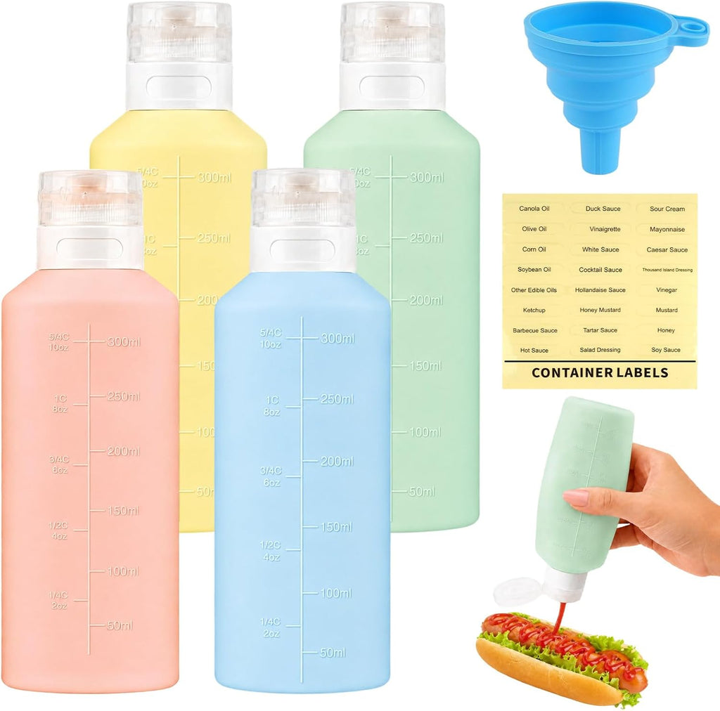 4Pcs Condiment Squeeze Bottles, 12 oz Silicone Squeeze Bottles For