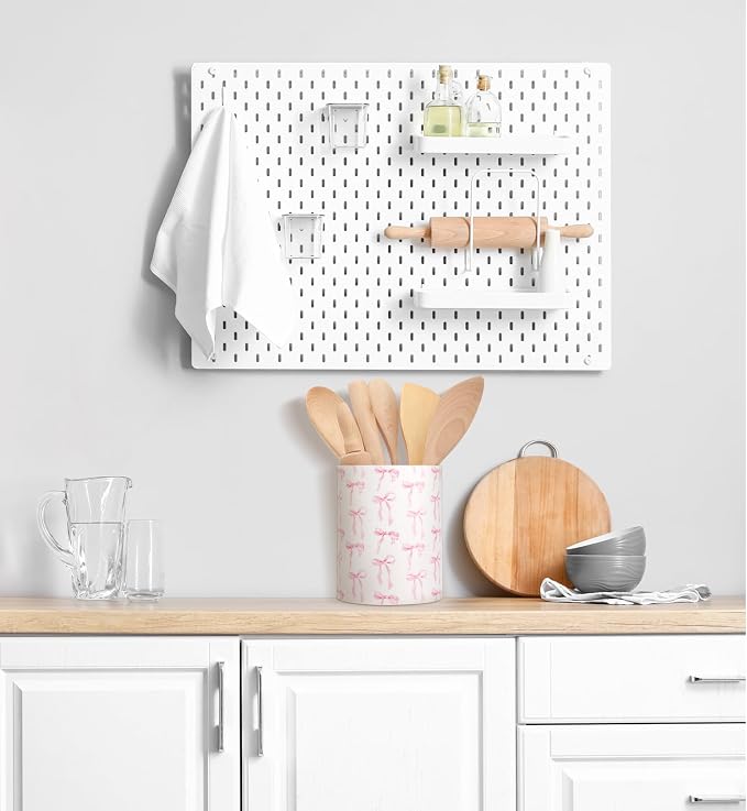 WILLBOND Pink Bow Utensil Holder Coquette Acrylic Kitchen Decor Cooking Utensil - Image 5