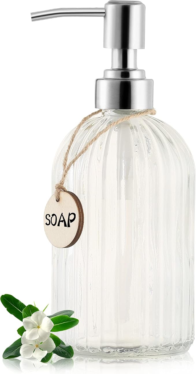 MOCLIF 16 OZ Soap Dispenser，Tempered Glass Clear Vertical Stripe by MOCLIF