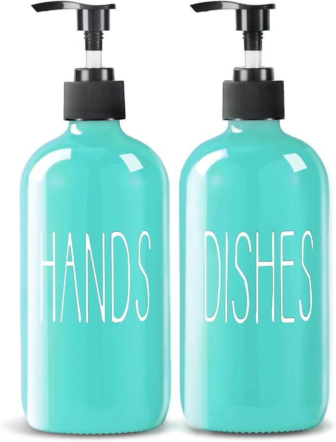 COHOSEGE Glass Soap Dispenser Set 2 Pack, 16 Oz Dish Soap Dispenser by COHOSEGE